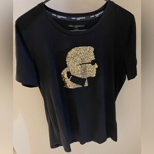Karl Lagerfeld Black Tee with Gold Sequin Design
